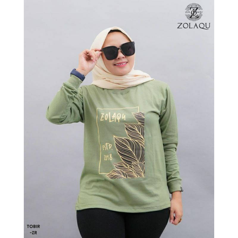 BAJU ATASAN KAOS DISTRO ZOLAQU POLOS TSHIRT HIJAU TOBIR TEBAL ZLQ WANITA LENGAN PANJANG KOMBINASI SE