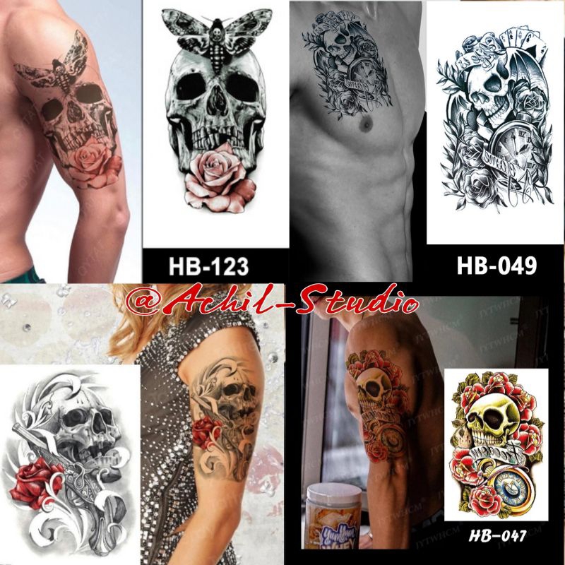 Tatto Temporary/Tatto Sementara Gambar 3D Motif Tengkorak