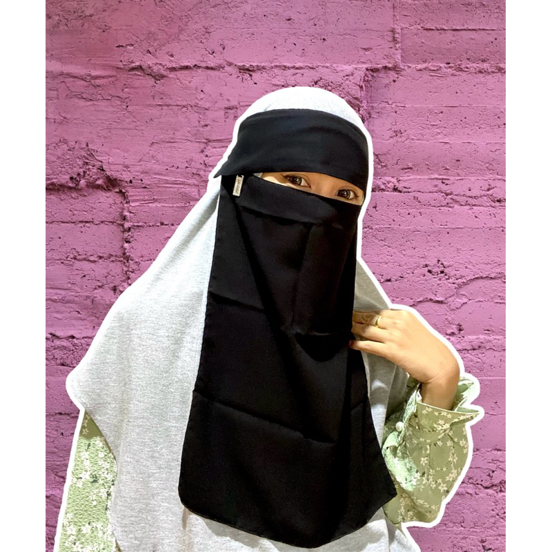 NIQAB PONI BANDUL BEDOON ESSM, NIQAB PONI PED LEMBEK, NIQAB PONI 40CM, TALI LEBAR, niqab liontin ara