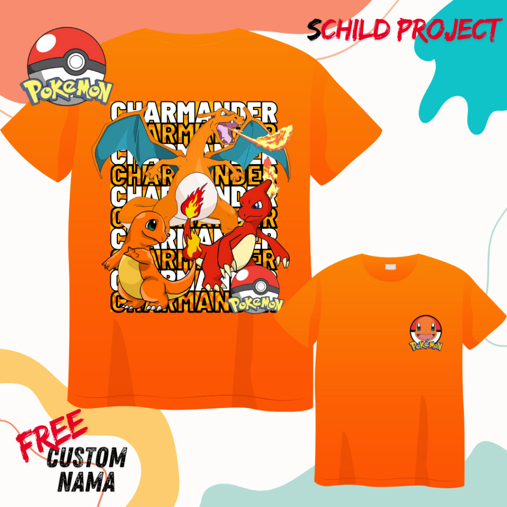SECOND CHILD PROJECT | Baju Kaos Anak POKEMON | CHARMANDER | MEGA CHARIZARD | Kaos Anak Catton 30s |