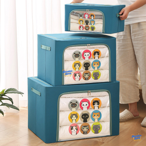 Kotak Box Storage Tempat Wadah Penyimpan Baju Selimut Pakaian Organizer Lemari Double Zipper Kain Su