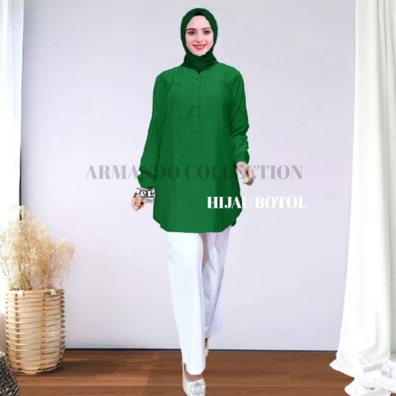 BLOUSE VISCOSE POLOS JUMBO WARNA HIJAU BOTOL/BLUS BIG SIZE/ATASAN WANITA