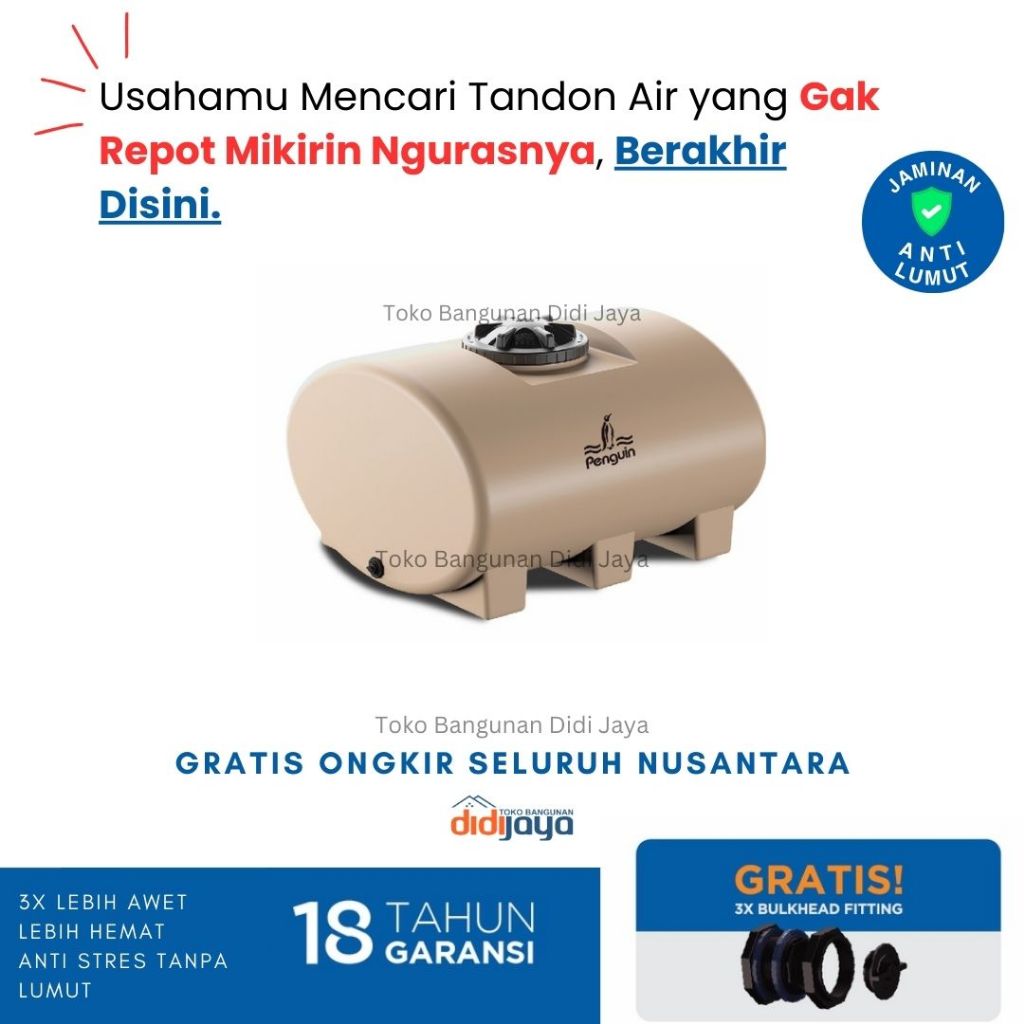Tandon Air Horizontal Penguin TH 100 970 Liter | Toren Air | Tangki Air Horizontal Penguin