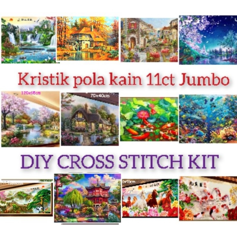 (READY) DIY Crossstitch kit paket kristik Pemandangan Bunga hewan Yesus Kuda Ikan koi Bunga Merak Ja