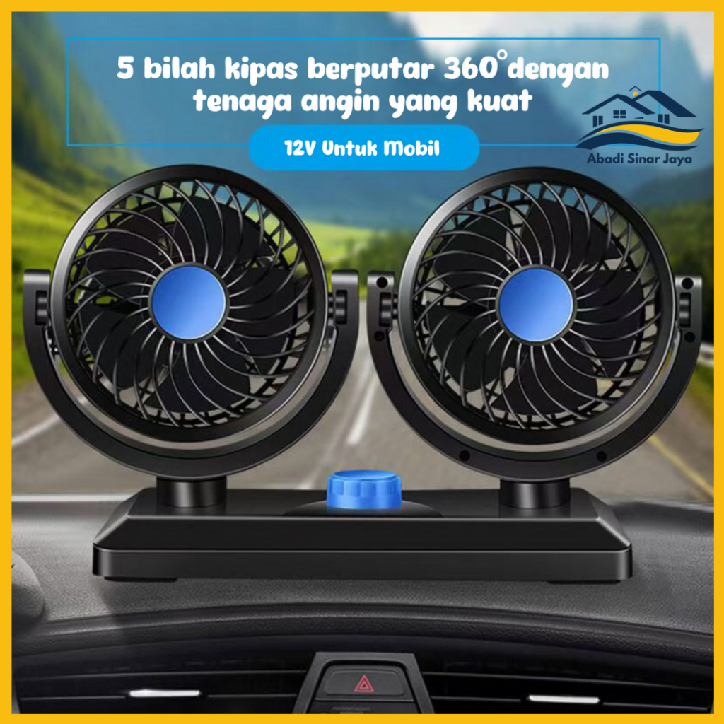 [ASJ] Kipas Angin Mobil 12-24 Volt / Kipas Dasbor 2 Kepala Dingin Ac Truk Dapat Disesuaikan 360°