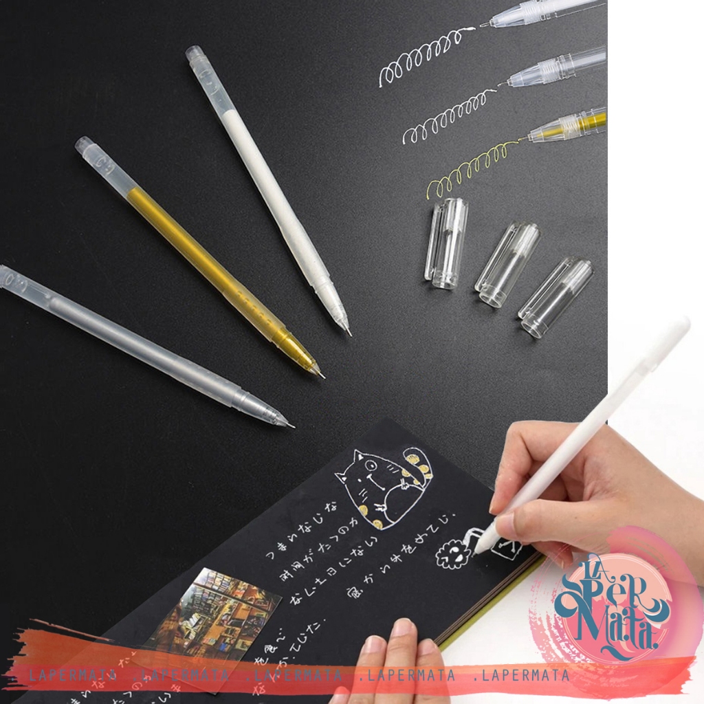 

Pena Glitter Metalik 0.9mm Pulpen Gold Color Tinta Metallic Ballpoint Scrapbook Silver White Gel Ink - LPM Shop