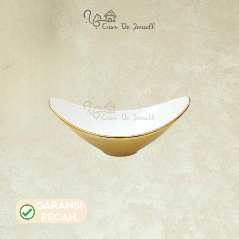 [X18-33] Piring Oval 12” Dalam Putih Mas/Keramik/Piring oval aesthetic/Piring oval warna