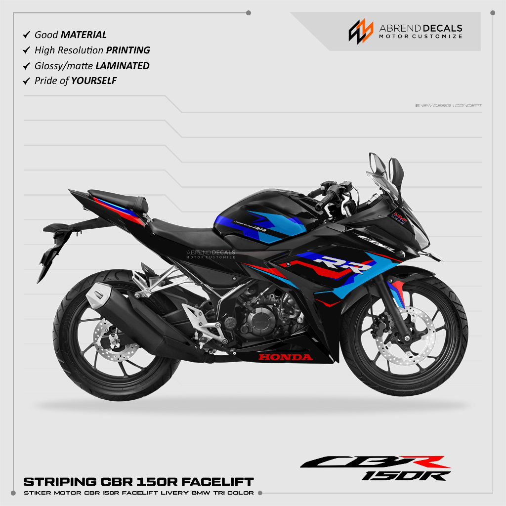 STRIPING CBR 150 R FACELIFT TRI COLOR BMW / STIKER CBR 150 K45G/K45N STRIPE CBR 150R STOCK DECAL