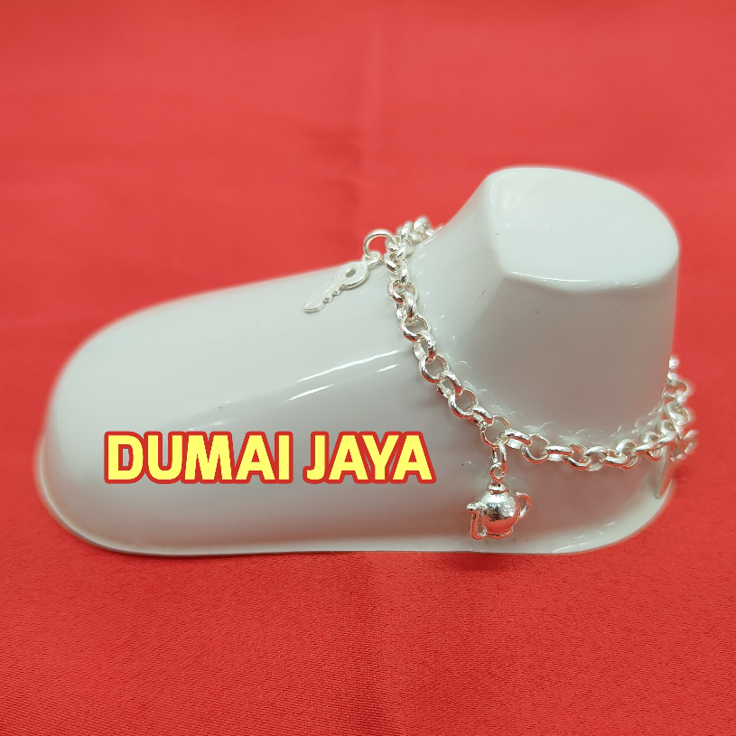 Gelang Kaki Perak Asli Bayi Anak wanita laki-laki model gunting teko, kunci, 2 labu anti karat