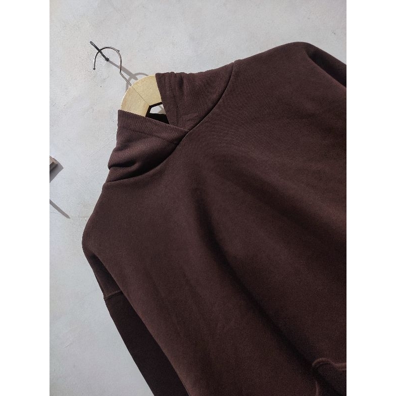 Hoodie Crop Zara Basic Coklat