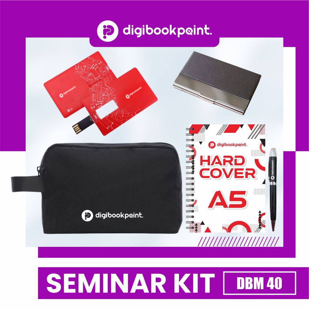 

Paket Seminar Kit Custom - Pulpen Besi Grafir, Notebook Hardcover A5, Pouch Cordura, Kartu Nama Stainless, Flashdisk 8GB - DBM 40