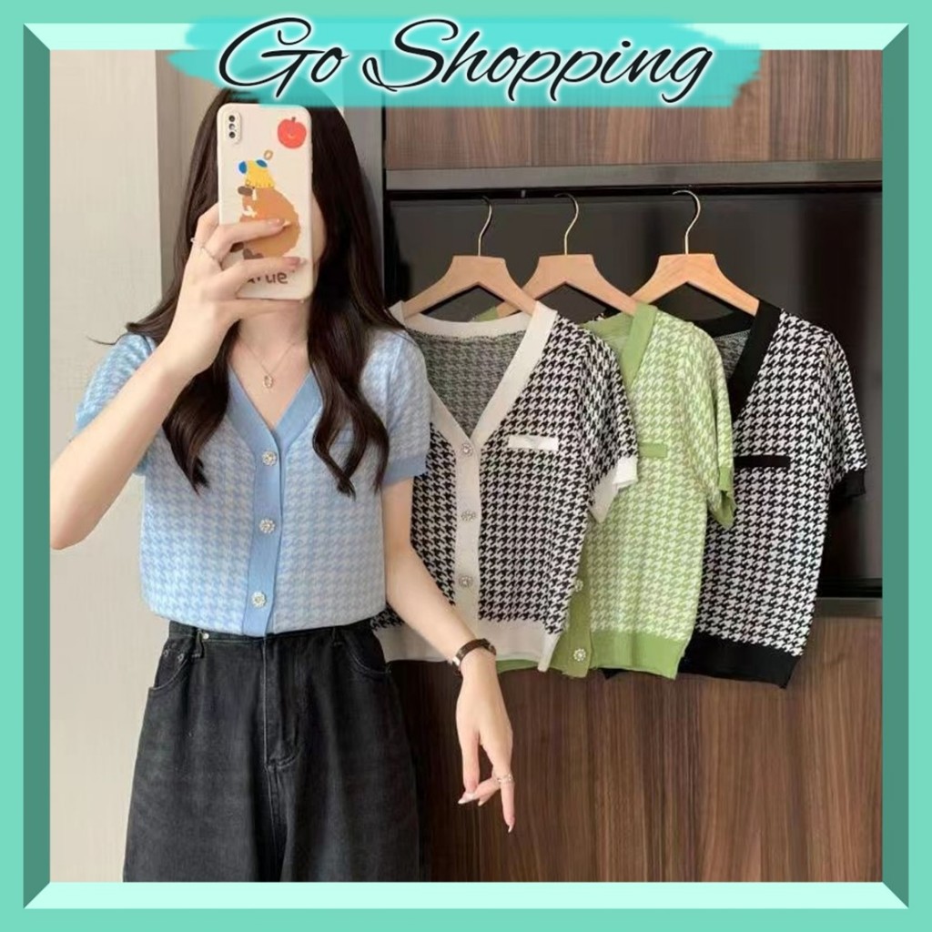 GOBJ1664 Baju Atasan Kaos Bahan Rajut Knit CropTop Lengan Pendek Fashion Korean Motif Daisy