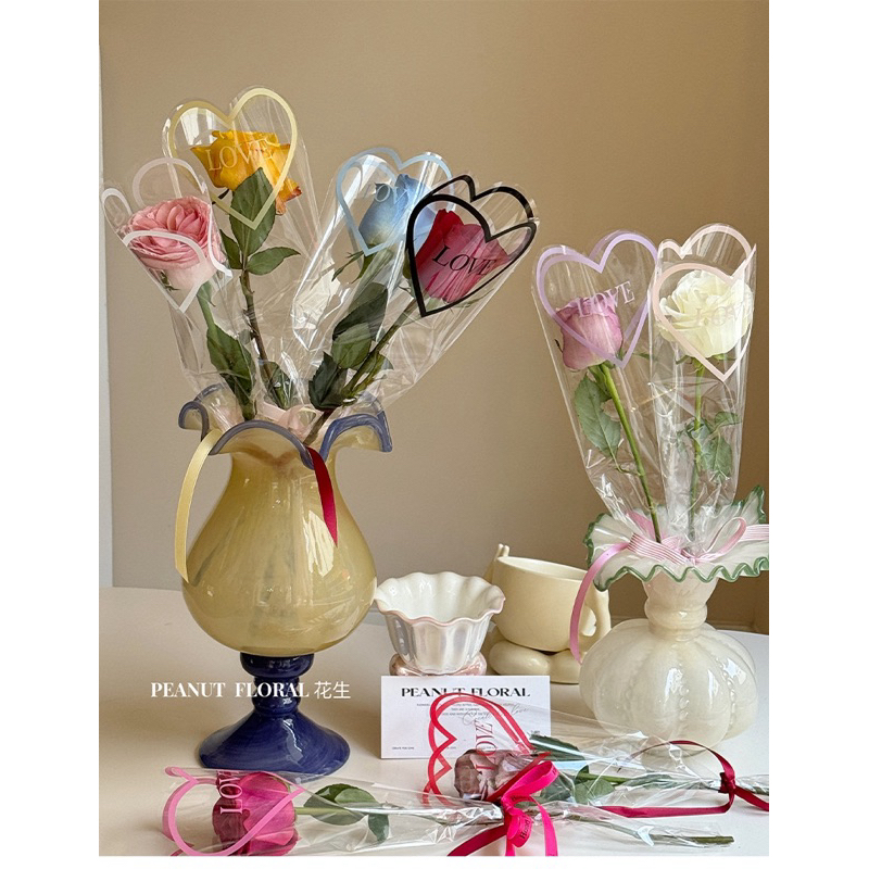 

(MIN2) 10PCS LOVE CLEAR FLOWER WRAP, bungkus kertas bunga bening