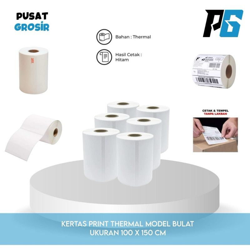 

Kertas Thermal 100mm X 150mm / 120mm Roll isi 250 Lembar Bulat label Print Cetak Resi online olshop
