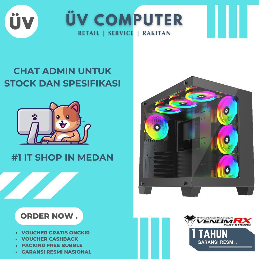 Casing PC Komputer Venom RX Daemon Continental S7 | Mid Tower | E-ATX  Case | Tanpa Fan Black Hitam