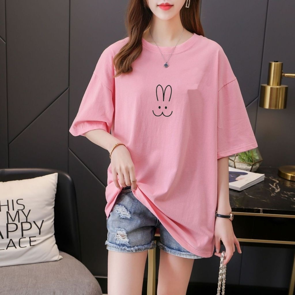 Baju Oversize Cewek SmileRabbit / Kaos Distro Oversize Wanita / Baju Cewek / Kaos Santai / Baju /COD