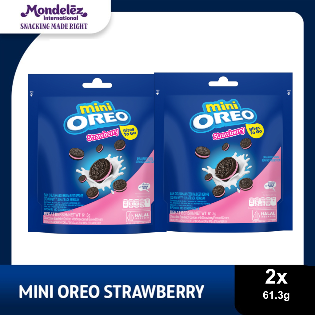 

Mini Oreo Biskuit Strawberry 61.3g Untuk Traveling - twinpack