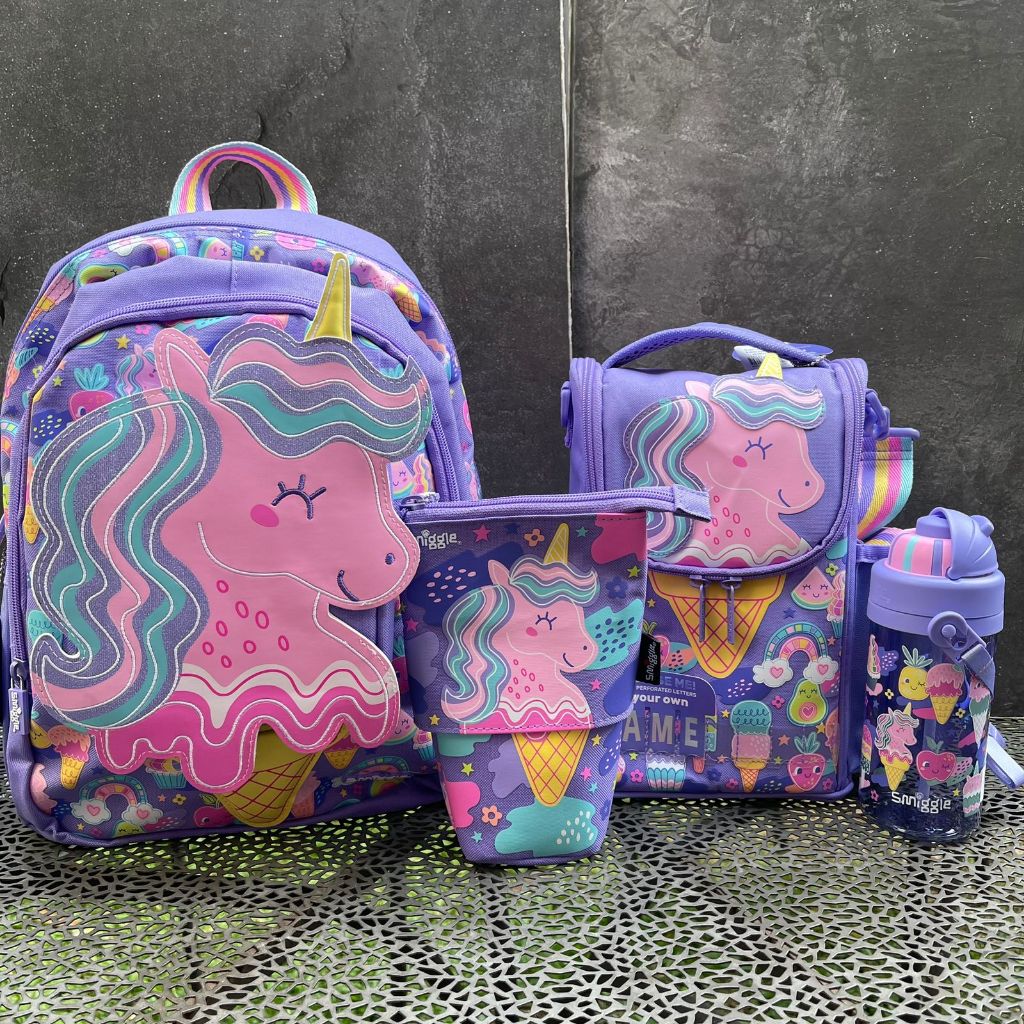 SMIGGLE HAPPY TALES JUNIOR BACKPACK SET LILAC BIG ( 4 item ) - SET TAS SMIGGLE