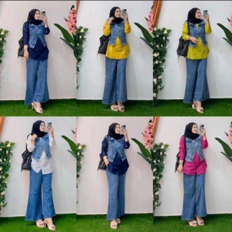 setelan hijab jeans dewi setelan levis
