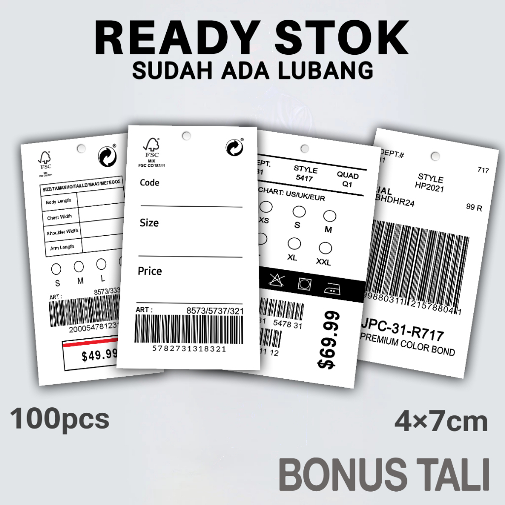 

Hangtag label baju hang tag baju label baju muran 4x7 100pcs