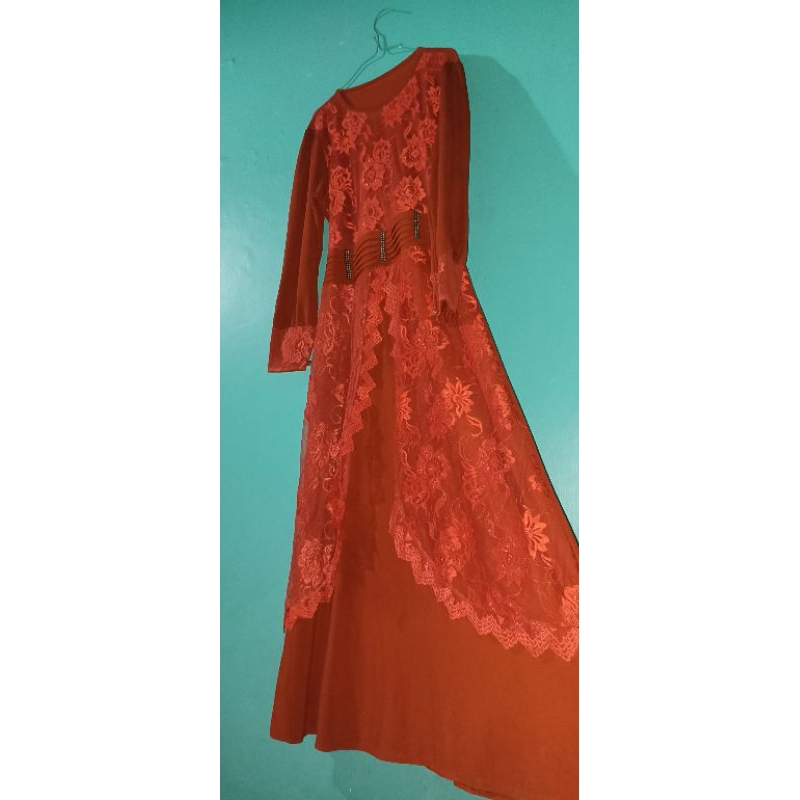 gamis brukat merah bata PL