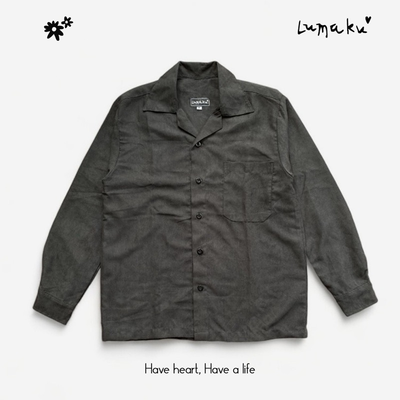 Corduroy Long Shirt Open Collar “Black” | Kemeja Panjang Hitam Corduroy | Lumaku