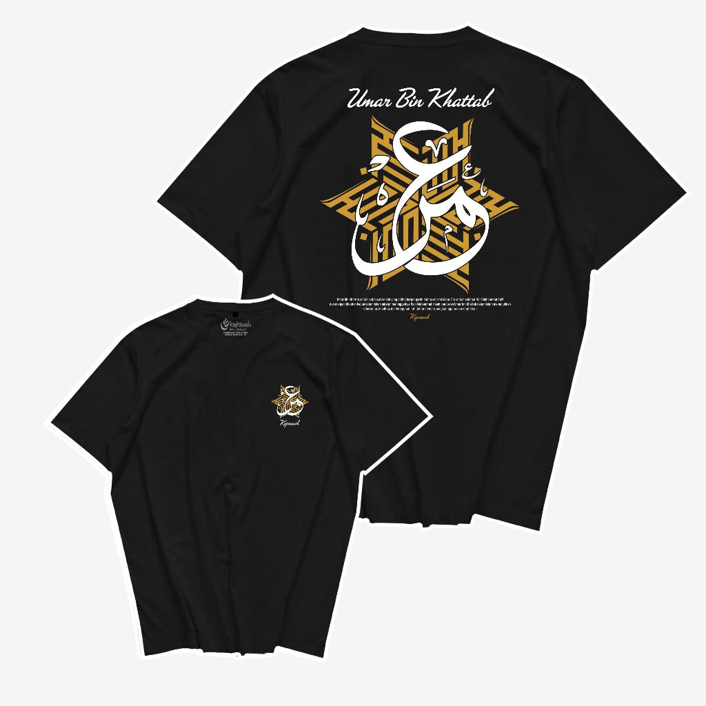 Kepswah Official - Kaos Umar Bin Khattab Kaligrafi - Baju Dakwah Sahabat Nabi Muslim Combed 24s