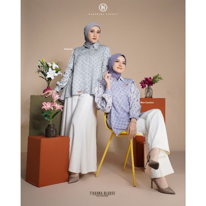 [BARU] ✔️ COD | TIVANNA BLOUSE • NADHEERA LUXURY / Blouse Atasan Kemeja Motif Abstrak Bunga Adem Bus