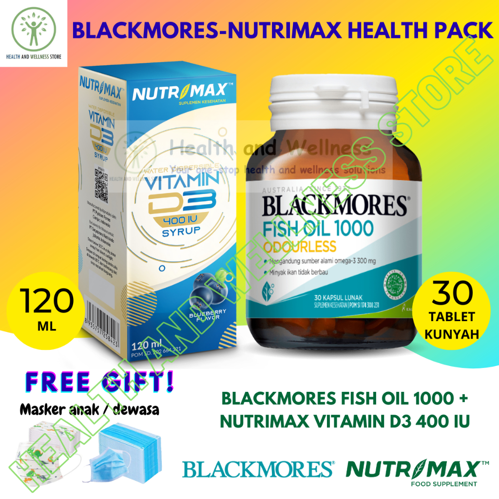 Blackmores Fish Oil 1000 Odourless 30 Kapsul Lunak Dan Vitamin D3 400 IU Syrup 120 Ml Paket