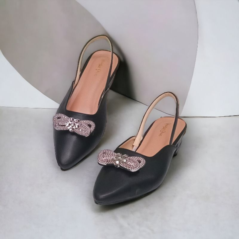 SEPATU SELOP HEELS PESTA SANDAL WANITA TALI KARET BELAKANG TERBARU