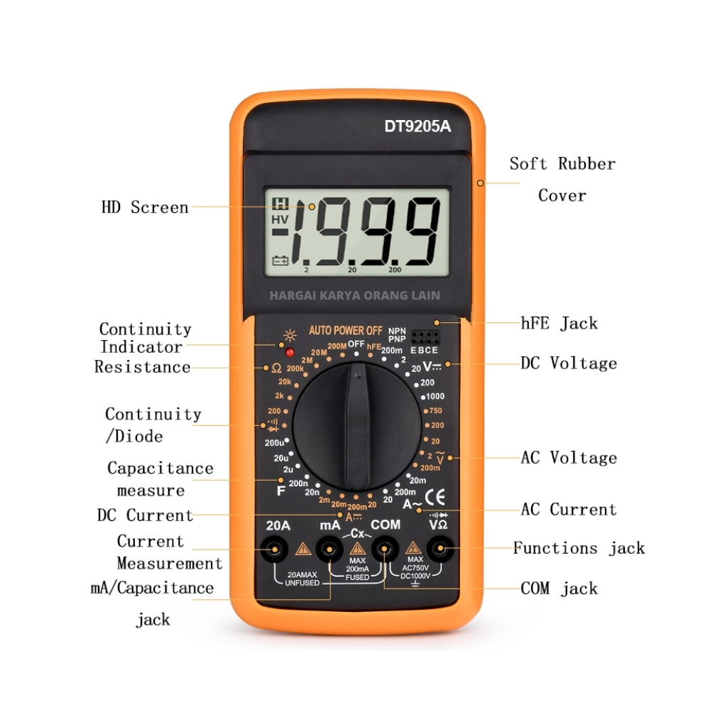 BIG DEALS DT9205A Multimeter Digital Professional Voltage Tester AC DC 1000V 20A Ammeter Voltmeter
