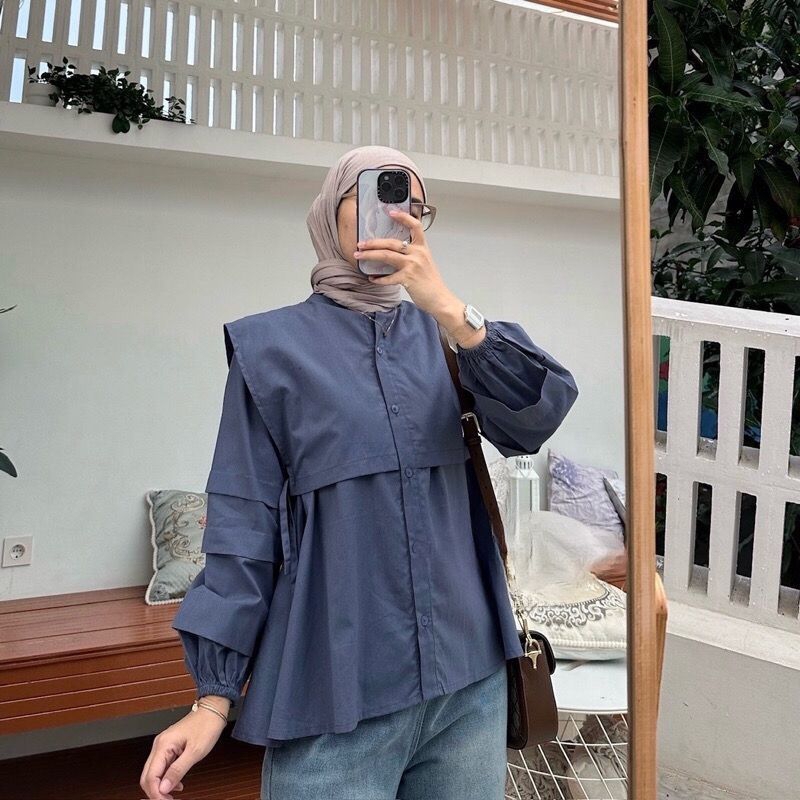 Hotma_Megan Blouse Bahan Katun Polo linen,Baju atasan wanita terbaru bahan katun,Baju atasan wanita 