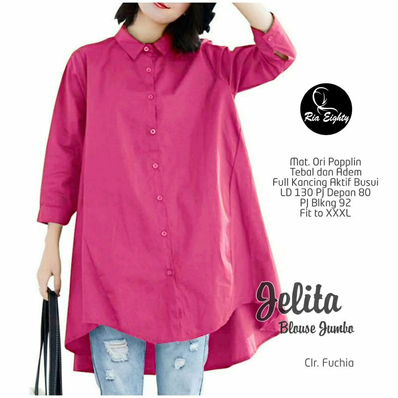 FANTA / FUCHIA Jelita Kemeja Katun Premium BIG SIZE / OVERSIZE LD 130 Blouse Polos Casual By Riaeigh