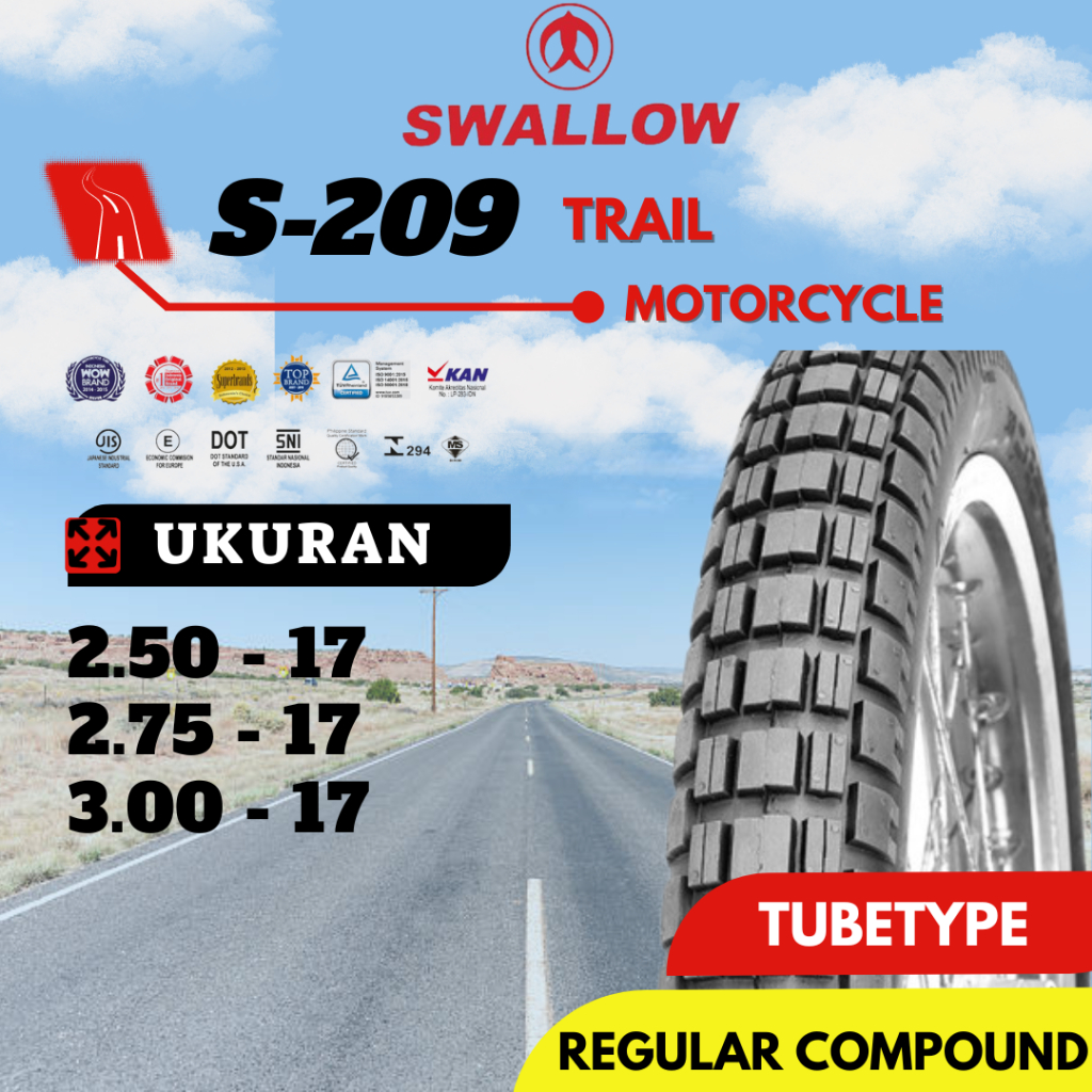 Ban Luar Sepeda Motor Swallow S-209 TRAIL 250 275 300 Ring 17 Tupetype