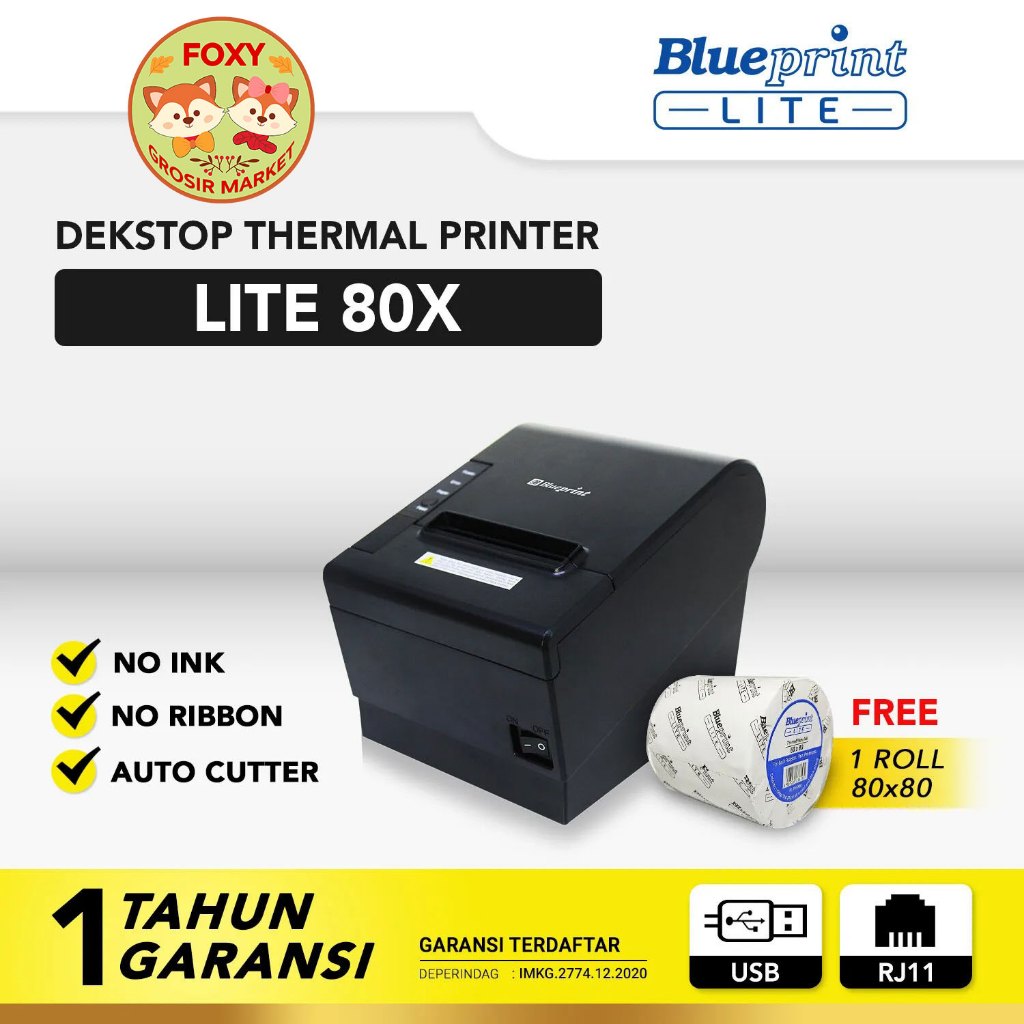 LITE 80X PRINTER KASIR THERMAL BLUEPRINT USB + RJ1-LITE80X