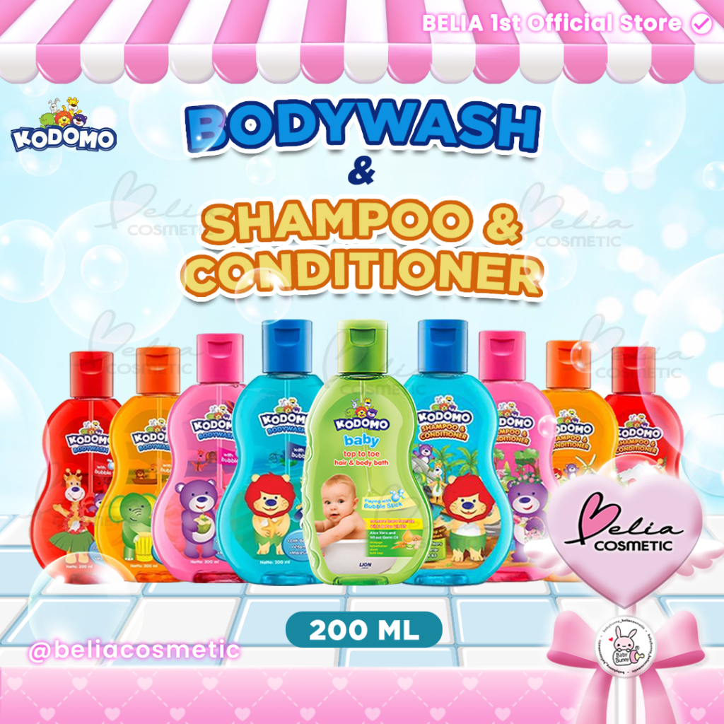 ❤ BELIA ❤ KODOMO Shampoo&Conditioner dan Bodywash 200 mL | Shampoo Wangi | Sabun Wangi | Antibacteri
