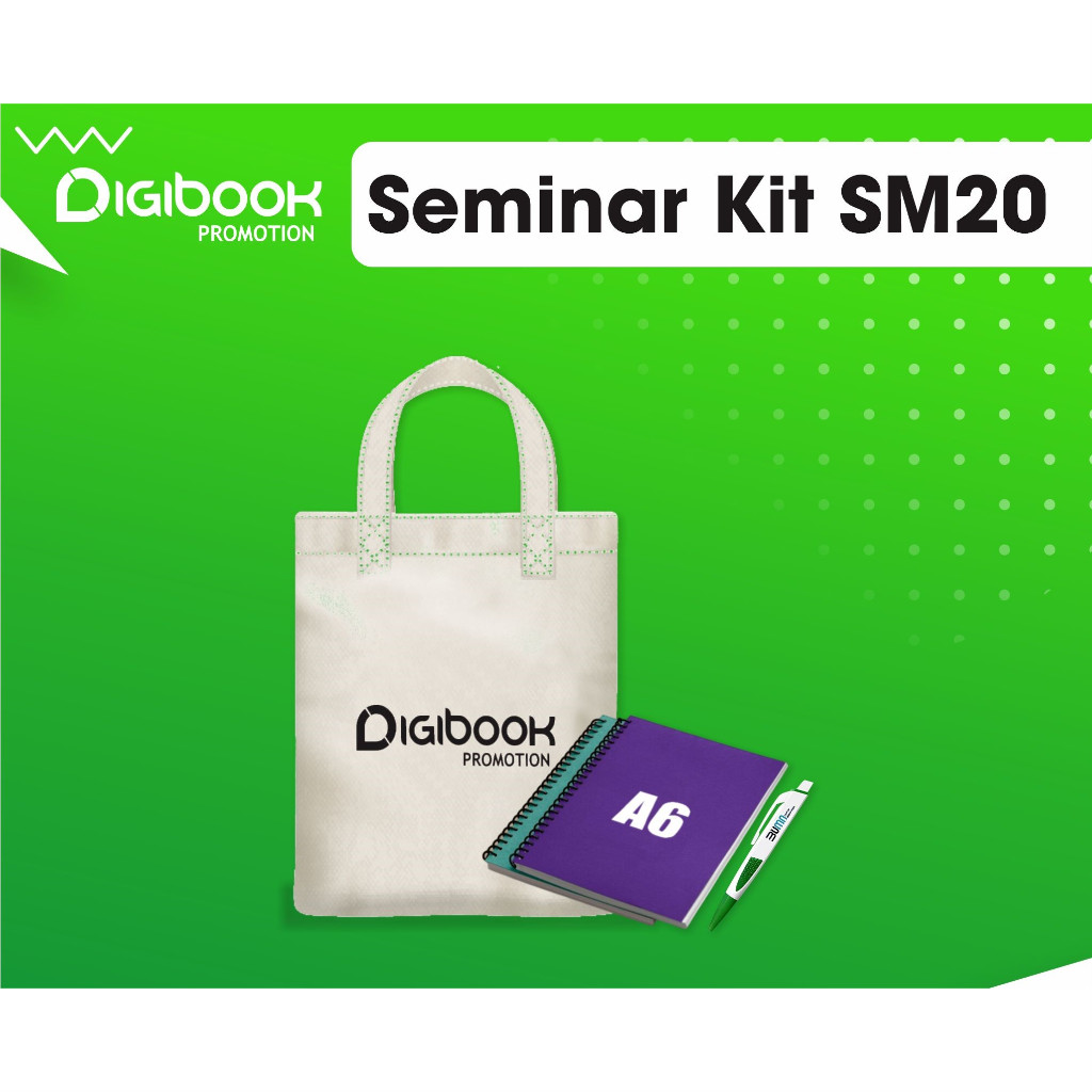 

Paket Seminar Kit Custom | Tas Canvas, Notebook A6, Pulpen Sablon | SM20