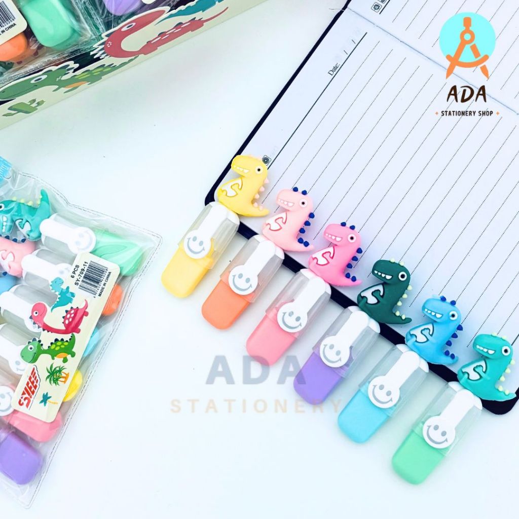 

1 set (pcs) stabilo mini+pouch dino/ sy-709-11/stabilo lucu/dino/t-rex/highlighter