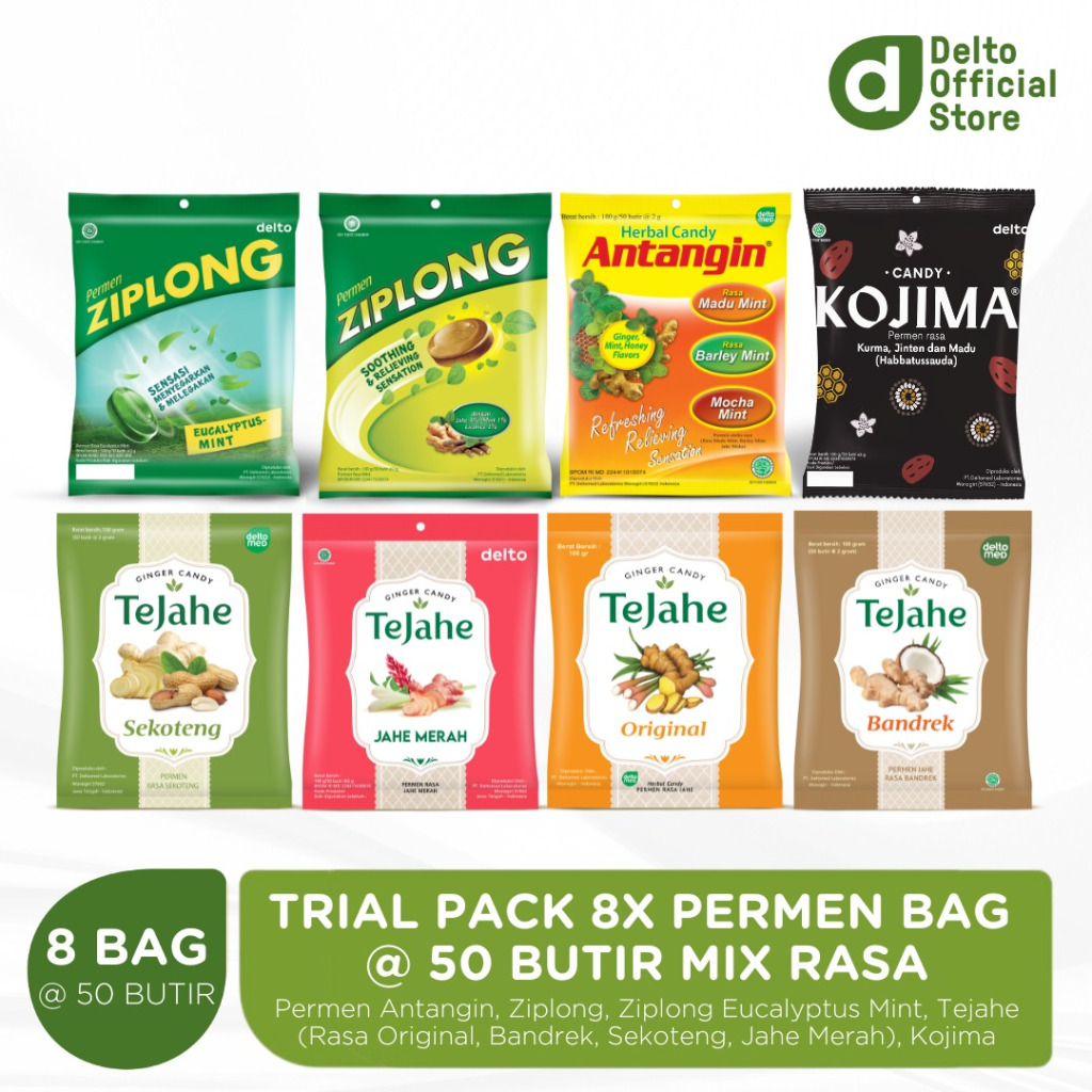 

Trial Pack 8X Permen Bag 50 Butir Mix (Antangin Kojima Tejahe Ziplong)