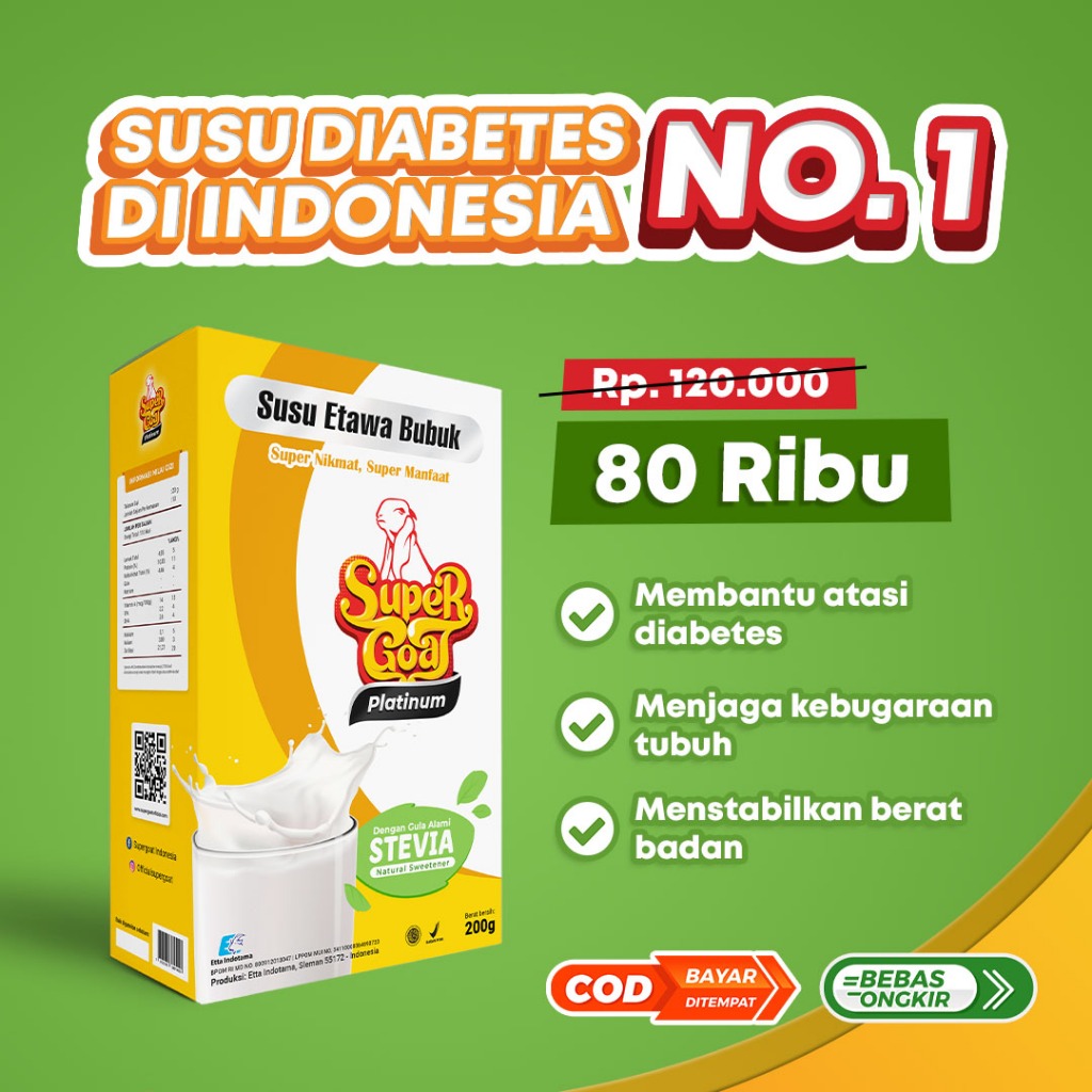 

Supergoat Susu Kambing Bubuk Etawa Platinum Stevia Isi 1 Box Menstabilkan Gula Darah Tinggi