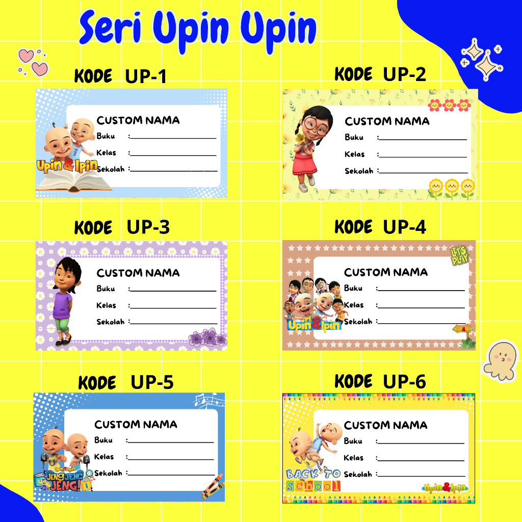 

44 Stiker Label Nama Buku Premium Seri Upin Ipin Custom Premium