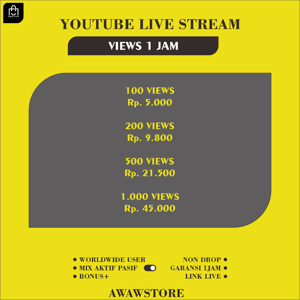 YouTube Live Stream Views 1Jam