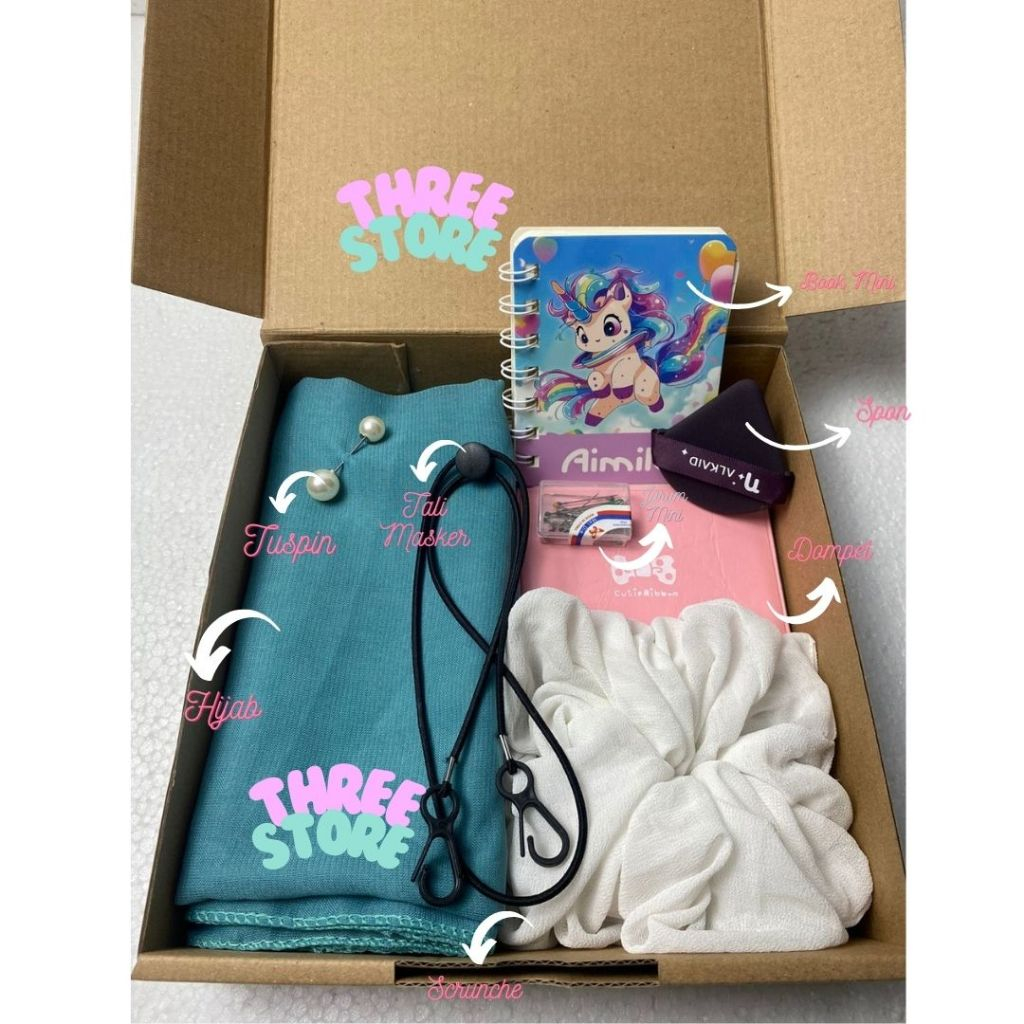 Paket Kado Wanita Aesthetic Isi Hijab Scrunchie Tuspin / Gift Set Cewek Ulang Tahun Murah & Lengkap