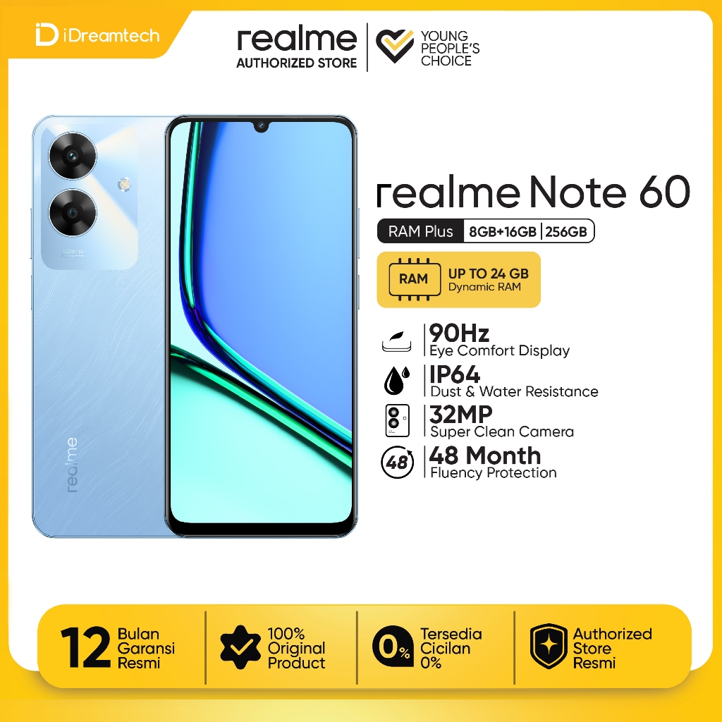 realme Note 60 8GB+16GB*|256GB (ArmorShell™ Protection | TÜV Rheinland | 32MP Camera| 48-month Fluency | IP64 Dust & Water Resistant-Voyage Blue