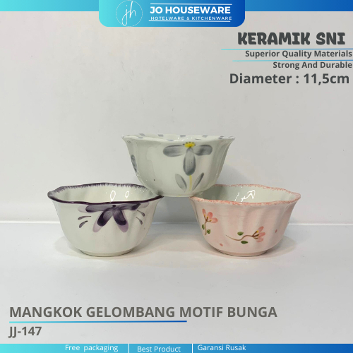 Mangkok gelombang motih bunga keramik diameter 11,5cm / Mangkok kecil keramik koreanstyle serbaguna 