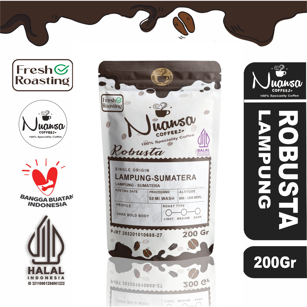 

Nuansa Coffee Robusta Lampung Speciality 100% Kopi Murni Jaminan Fresh Roasting
