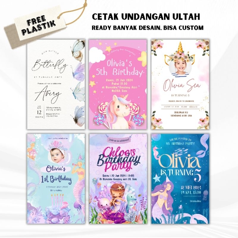 Kartu  Undangan Ulang Tahun Ultah Anak mermaid unicorn