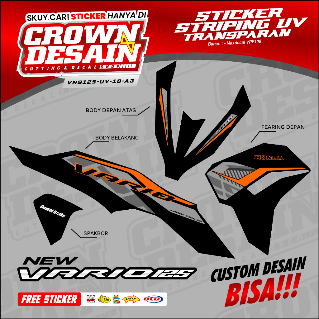 Striping Stiker Transparan Vario 125 New 2023-2024 Variasi Lis Original - Stiker Semifull Vario 125 
