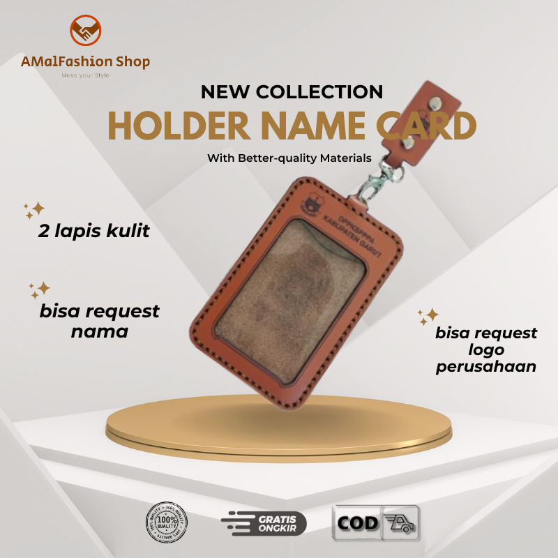 

ID Card Holder Name Tag Dua Lapis Kulit Asli Original Request Nama Logo Perusahaan