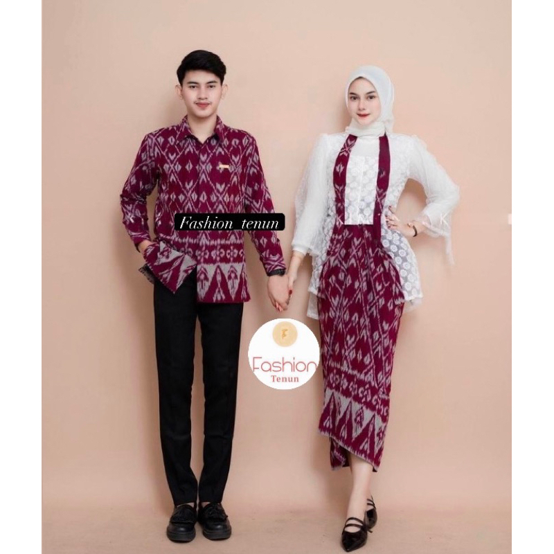 BAJU TENUN COUPLE PUSPA GLORIA / KEBAYA TUNANGAN / ONE SET KUTU BARU / KEBAYA MERAH / SET KEBAYA / K